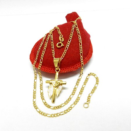 Corrente Masculina 70cm 2mm Cruz Folheada Ouro 18k CR434