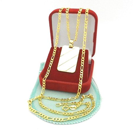 Corrente Masculina 70cm 3mm + Placa Banhado Ouro 18K CR153