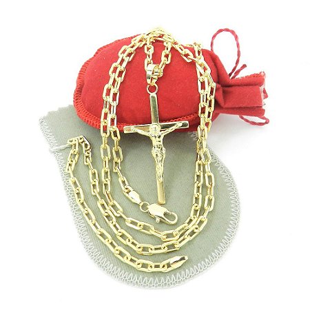 Corrente Masculina 80cm 4mm + Cruz Folheada Ouro 18K CR626