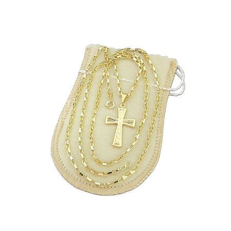 Corrente Masculina 80cm 2mm Cruz Folheado Ouro 18k CR727
