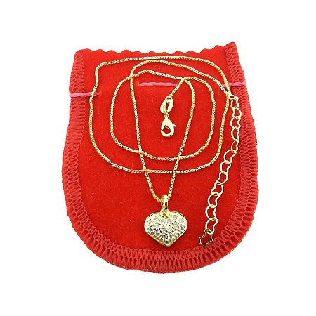 Corrente Feminina 45/50cm 1mm Coração Folheado Ouro CR690