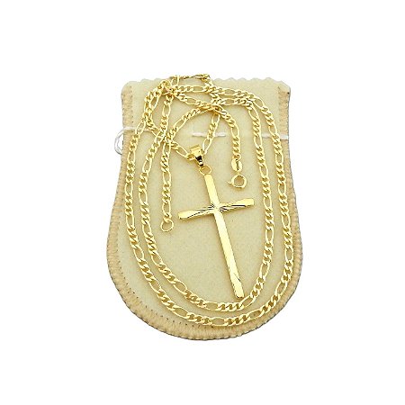Corrente Masculina 80cm 3mm + Cruz Folheado Ouro 18k CR746