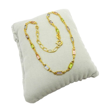 Tornozeleira Feminina 23/28cm Colorida Folheado Ouro Tz106