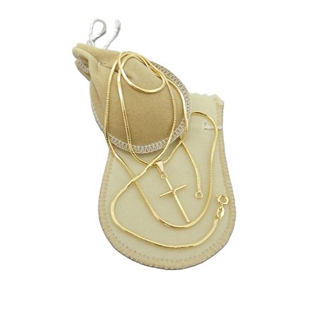 Corrente Masculina 50cm 2mm Cruz Folheado Ouro 18k CR782
