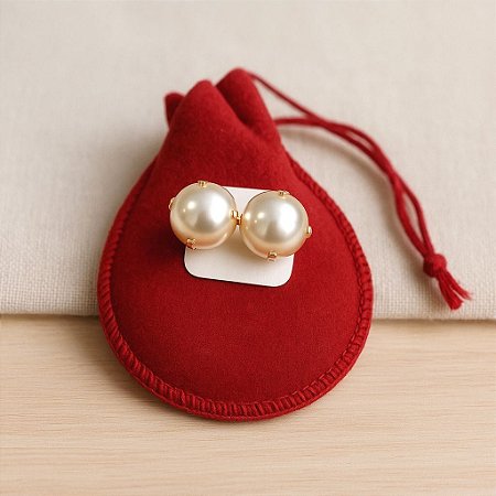 Brinco Feminino Perola 10mm Kit 2 Pares Folheado Ouro Br525