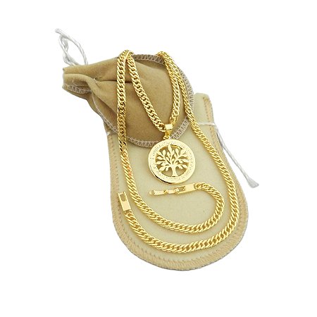 Corrente Masculina 60cm 4mm Arvore Folheado Ouro 18k CR804