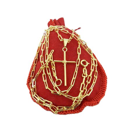 Corrente Masculina 80cm 2mm Cruz Folheado Ouro 18k CR677