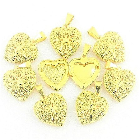 Pingente Relicário 2cm Kit 30 Peças Folheado Ouro Pi140