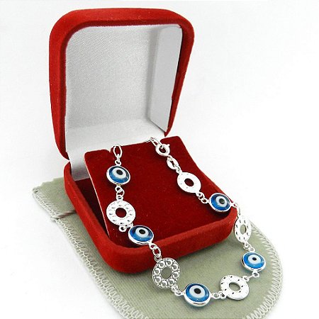 Pulseira Feminina 16/19cm + Olho Grego Folheada Prata PL395