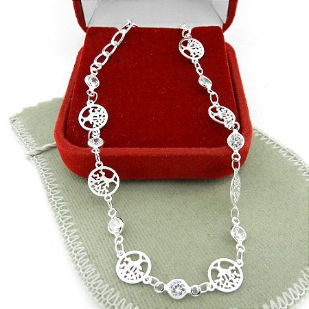 Pulseira Feminina 16/20cm Arvore 7mm Folheada Prata PL498