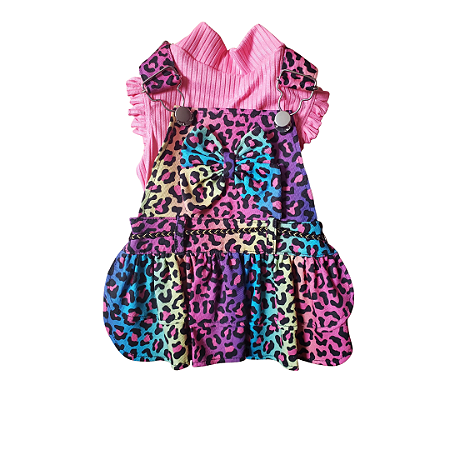 Jardineira Saia Para Cachorro Animal Print Colorido