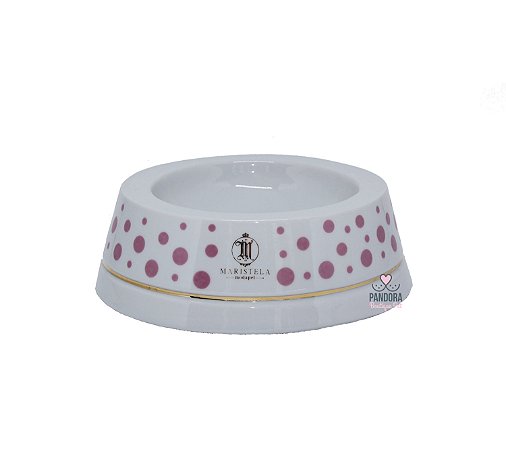 Comedouro em Porcelana para Cachorro Maristela Moda Pet Poá Rosa