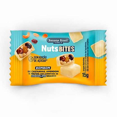 NutsBites ao Chocolate Branco com Castanhas, Amendoim e Frutas (Zero Açúcar) 15g - Banana Brasil