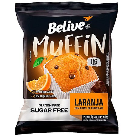 Muffin Zero Glúten e Zero Açúcar (Laranja com Chocolate) 40g - Belive