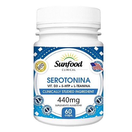 Serotonina Vit D3 + 5HTP + L Teanina - 60 Caps 440mg - Sunfood