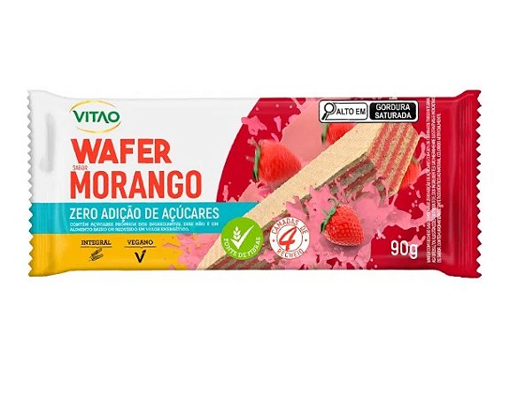 Wafer Sabor Morango Vegano Zero Açúcar - 90g - Vitao