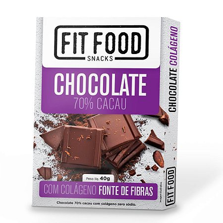 Chocolate 70% Cacau (com Colágeno) 40g - Fit Food