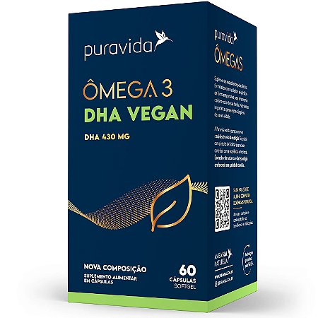 Ômega 3 DHA 430mg Vegan - 60 Cáps - Pura Vida