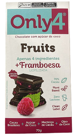 Chocolate com Açúcar de Coco + Framboesa - 70g - Only4