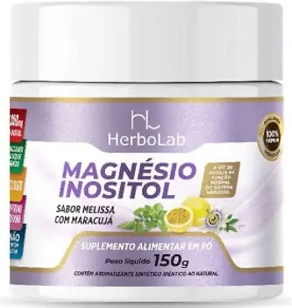 Magnésio Inositol Sabor Melissa e Maracujá - 150g - Herbolab