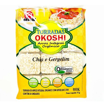 Torradas De Arroz Integral Orgânico Com Chia e Gergelim (24 unidades) - 75g - Okoshi