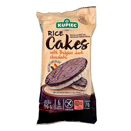 Biscoito de Arroz Com Chocolate Amargo Belga - 90g - Kupiec