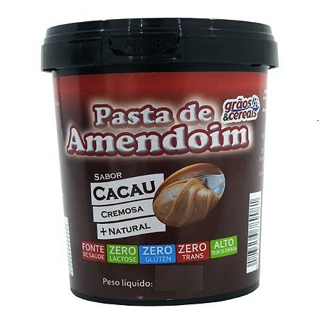 Pasta de Amendoim Cremosa Com Cacau Natural - 500g - Grãos e Cereais