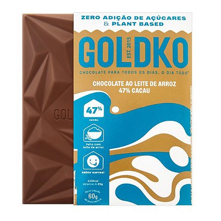 Chocolate ao Leite de Arroz 47% Cacau - 60g - GoldKo