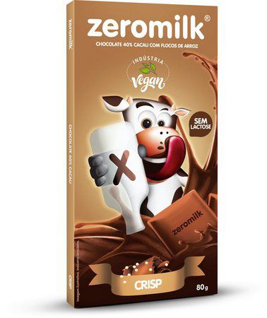 Chocolate 40% Cacau com Flocos de Arroz - 80g - Zeromilk