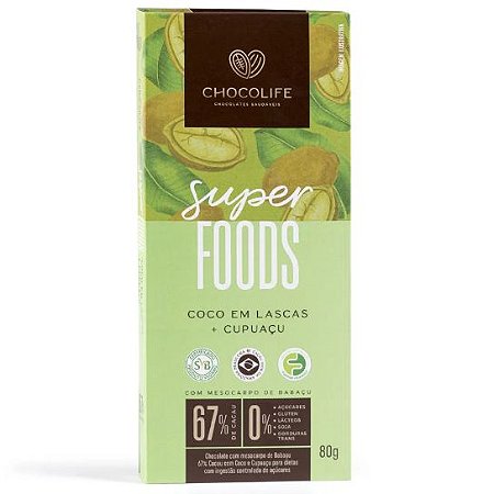 Chocolate 67% Cacau com Coco em Lascas e Cupuaçu - 80g - Chocolife