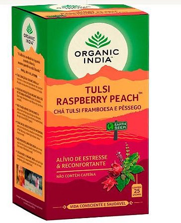 Chá Tulsi Framboesa e Pessêgo - 25 sachês - Organic India