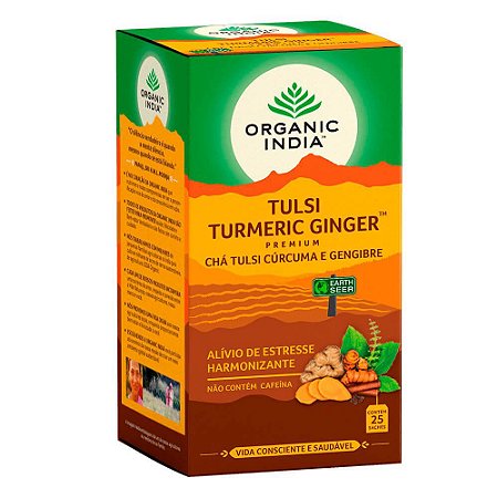 Chá Tulsi Curcuma e Gengibre - 25 sachês - Organic India