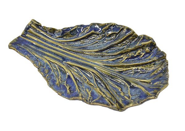 Travessa folha de acelga P azul mar (18 x 12 cm)