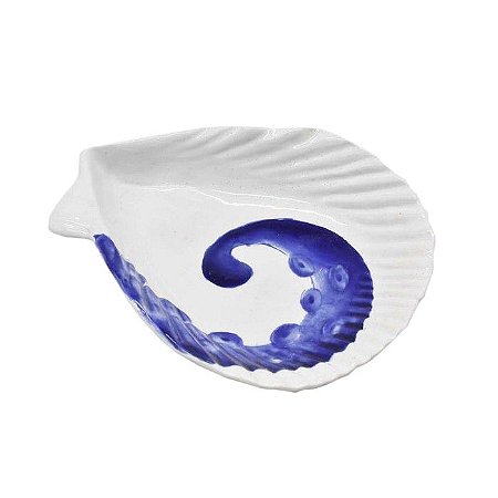 Mini petisqueira concha com desenho polvo azul