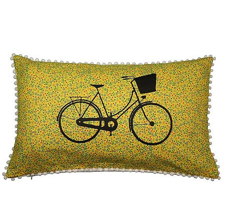 Capa de Almofada Bicicleta Flores Amarelas 31 x 50 cm