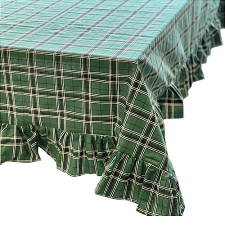 Toalha de mesa xadrez verde com babados 1,80x 3,20m