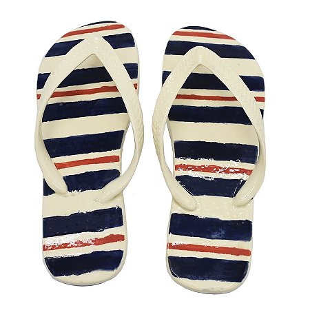 Chinelo de cerâmica P listra larga azul e branco com vermelho