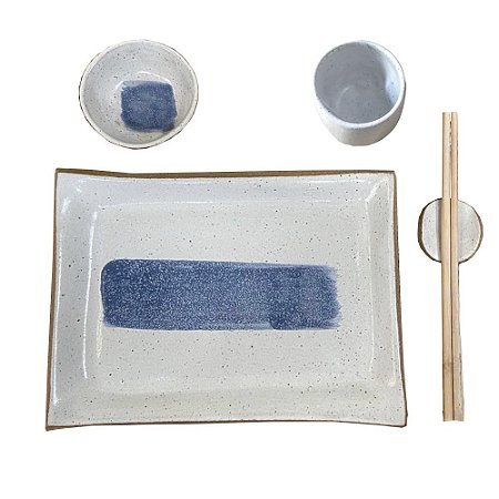 Kit 4 peças sushi pincelada azul (kit japones)