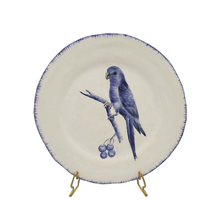 Prato sobremesa amassado pássaro pincelada azul 3