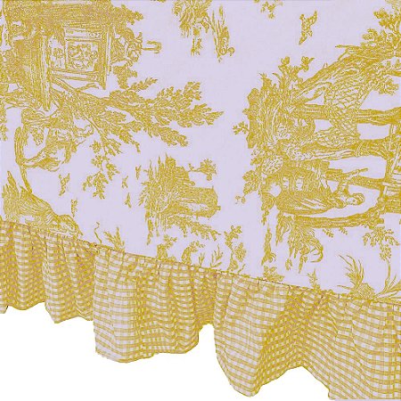 Toalha de mesa toile de jouy amarelo com babado vichy 2,5 x 1,5m