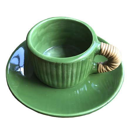Xícara de café verde com alça vime (jogo 2)
