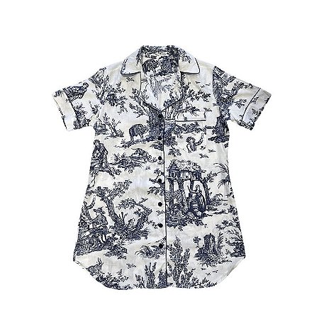 Camisola manga curta toile de jouy azul marinho - tamanho único