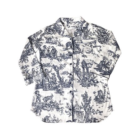 Camisola manga longa toile de jouy azul marinho - tamanho único