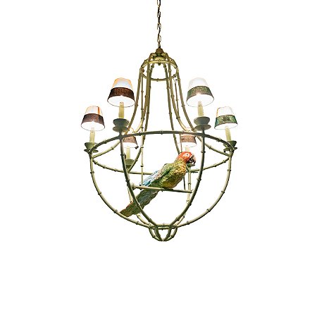 Lustre faux bamboo verde celadon com arara (sem cúpulas)