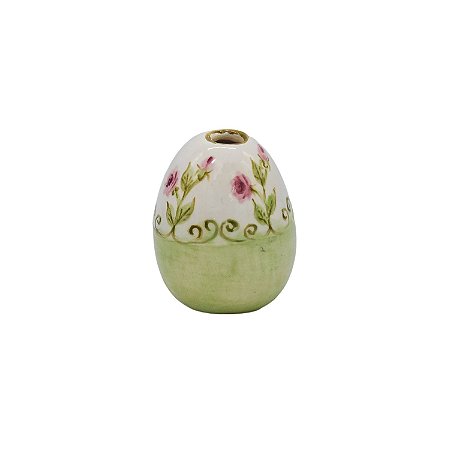 Mini vaso ovo verde e branco com desenhos de flores zanatta casa