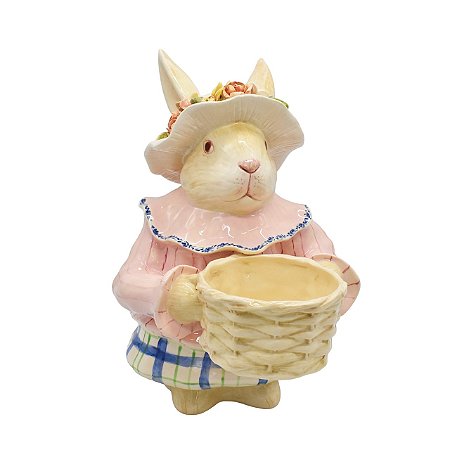 Coelha vovó com chapéu, cesta e roupa rosa zanatta casa