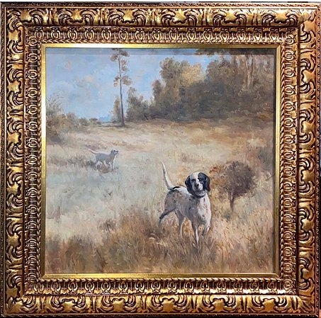 Quadro cachorro caça 2 com paisagem