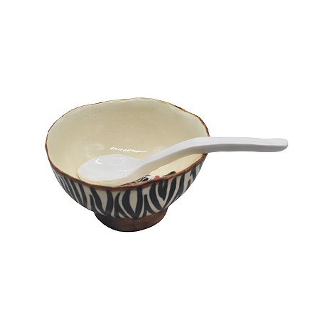Mini bowl com pé e desenho de zebra - com colher