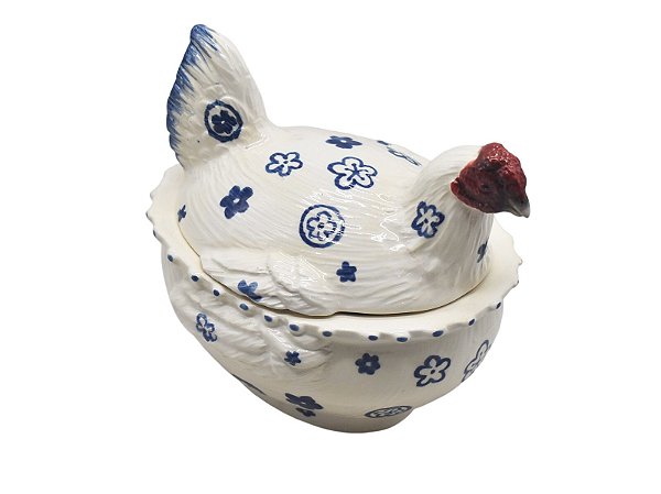 Bowl com tampa M galinha branca e azul