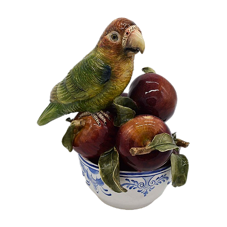 Bowl com maçãs e papagaio